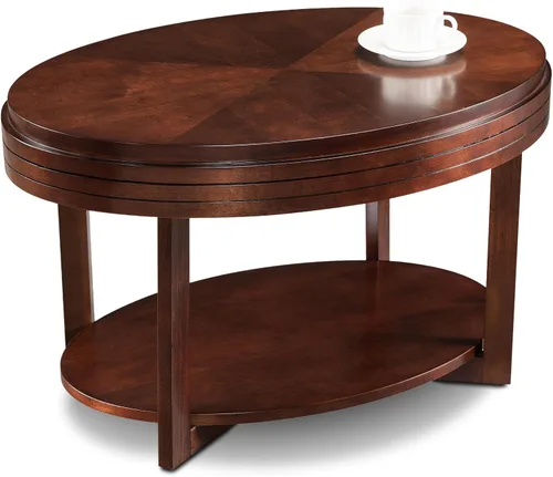 Vista 5 de Leick Home 10109-CH Mesa de centro ovalada pequeña con estante, color cereza chocolate Nuez pacana