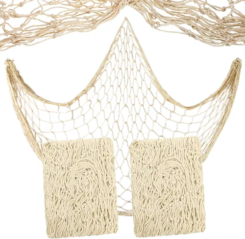 Vista 7 de Decoración de red de pesca natural con conchas de 79 pulgadas, decoración temática de playa para fiesta, hogar, dormitorio, decoración de red