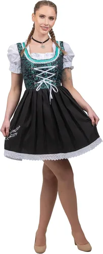 Vista 7 de Conjunto de vestido corto de tirolesa alemana Oktoberfest de 3 piezas, negro y verde