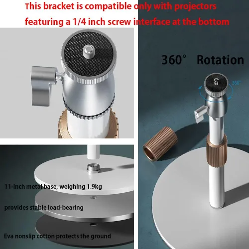 Vista 5 de HVAYING Pico - Soporte para proyector con base de metal estable, extensión flexible y ajuste de ángulo, gestión de cables, interfaz de 1/4