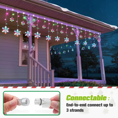 Vista 4 de JOFIOS Luces de Copo de Nieve de Navidad para Exteriores, 16.73 pies Luces LED de Carámbanos de Navidad para Exteriores con 20 Gotas, Luces