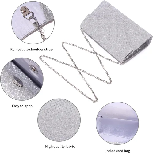 Vista 5 de Labair Bolso de noche para mujer, con purpurina brillante, bolso de mano para fiesta de boda, bolso cruzado de hombro