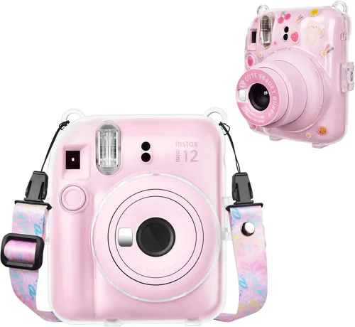 Vista 9 de Funda rígida transparente mejorada con adhesivo de bricolaje para cámara instantánea Fujifilm Instax Mini 12, funda transparente Instax Mini 12