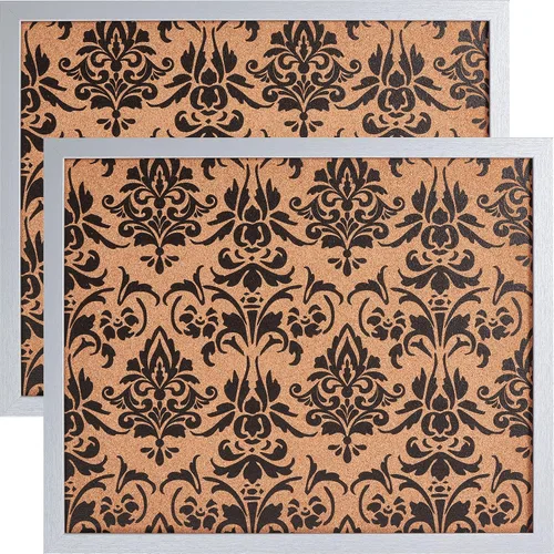 Vista 9 de Craig Frames Tablón de anuncios decorativo de corcho, 18.5 x 23 pulgadas, marco negro con patrón de flor de lis, juego de 2