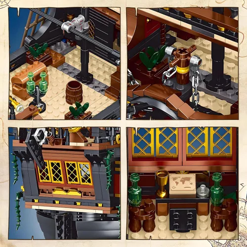 Vista 3 de Mini kit de construcción de barco pirata de 1328 piezas, bloques creativos del Caribe Adventure Kits de construcción, regalo perfecto