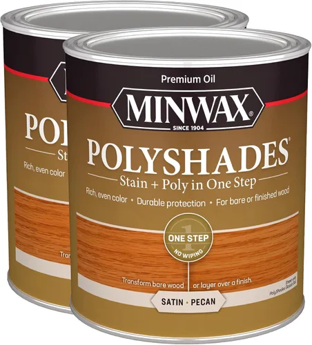 Vista 18 de Minwax Tinte para madera PolyShades + acabado de poliuretano, ½ pinta, castaño americano, brillo American Chestnut