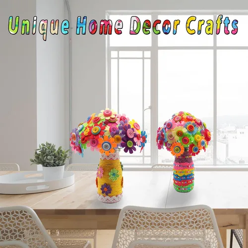 Vista 6 de 7july Manualidades para niñas de 6 a 10 años, haz tu propio ramo de flores con botones y flores de fieltro, florero arte y manualidades para niños