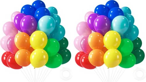 Vista 26 de LovesTown 110 globos de látex de 12 pulgadas con cinta para decoración de cumpleaños, baby shower, boda, fiesta, color azul (paquete de 2)