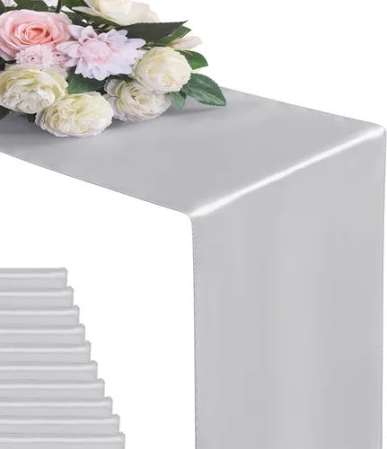 Vista 8 de Juego de 6 Caminos de Mesa 12 x 108 Pulgadas de Camino de Mesa de Seda Satinada para Boda, Fiesta de Cumpleaños, Banquetes, Graduaciones