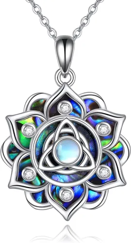 Vista 9 de ONEFINITY Collar de loto de plata de ley 925 con colgante de piedra lunar para yoga, joyería de loto para mujer