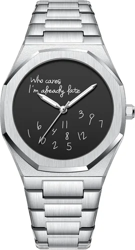 Vista 7 de FANMIS Reloj de pulsera de hombre de acero inoxidable analógico de moda con bisel octogonal minimalista con esfera humorística - Reloj impermeable
