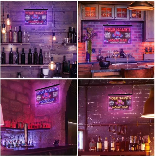 Vista 5 de Letrero de luz de neón LED tricolor de cristal de whisky personalizado para bar en casa, nombre personalizado, fecha, texto, cita, fuente verde