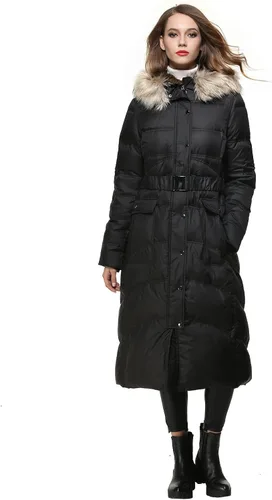 Vista 4 de Bldo Chaqueta larga con capucha y piel, engrosada, para mujer