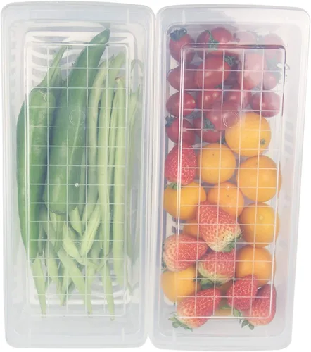 Vista 5 de Recipiente de almacenamiento de alimentos, recipientes de plástico para alimentos con placa de drenaje extraíble y tapa, contenedores