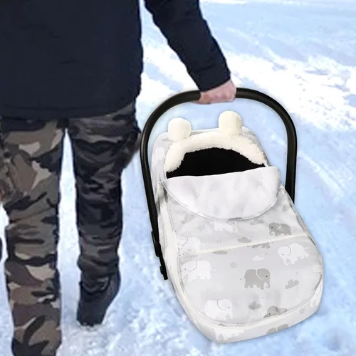 Vista 6 de Funda de asiento de coche para niños, funda acogedora y cálida de invierno, funda de asiento de coche para bebé con diseño de elefante, toldo