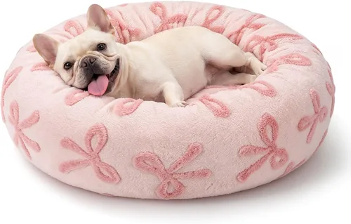 Vista 13 de JOEJOY - Cama redonda para perros pequeños con forma de dona jacquard, azul Azul nube
