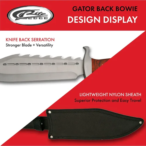 Vista 4 de SZCO Full Tang Gator - Cuchillo para desollar la espalda de 15 pulgadas, cuchillo de campamento con mango de madera y hoja de acero inoxidable