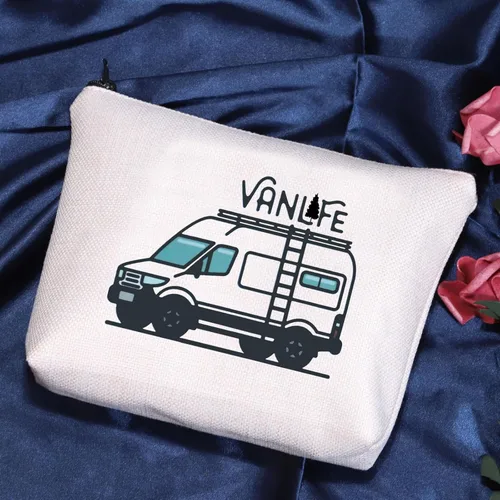 Vista 6 de POFULL Bolsa de cosméticos Camper Life, regalo para viajeros, amantes de la naturaleza, regalo para amantes de la caravana, regalo para entusiastas