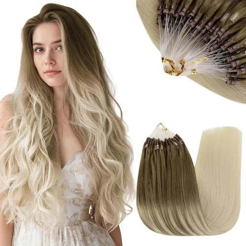 Vista 154 de RUNATURE Extensiones de cabello humano con punta en U, color marrón ceniza a rubio platino