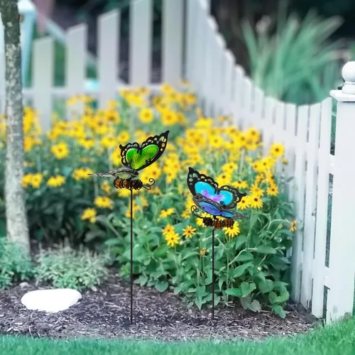 Vista 6 de Estacas de jardín de mariposas, kit de mariposa hecho de vidrio y metal, mariposas coloridas decoraciones de jardín pueden hacer que el jardín esté