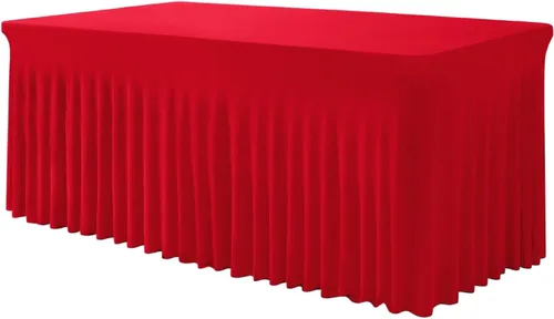 Vista 15 de TC27 - Mantel rectangular ajustable de elastano de 4 pies con falda plisada, sin arrugas, mantel rectangular para fiestas, bodas, banquetes