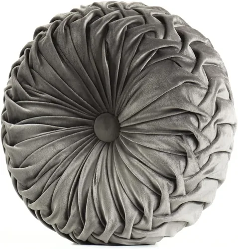 Vista 15 de MOJUN Cojín de terciopelo redondo, plisado, relleno, cojín decorativo para el hogar para sofá, silla, cama, automóvil, suelo (azul, 14 pulgadas)