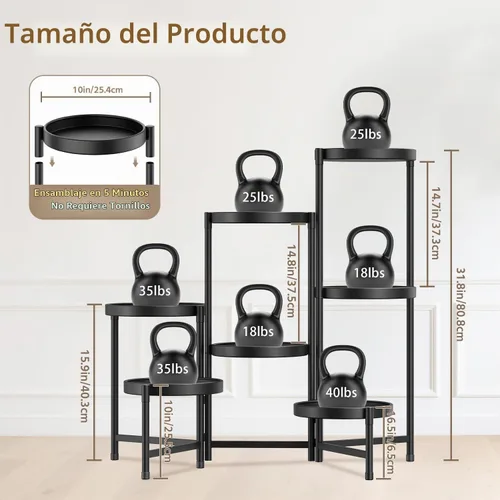 Vista 3 de LASZOLA Soporte plegable para plantas de interior de 7 niveles para múltiples macetas grandes, estante ajustable alto y resistente con bandeja de 10