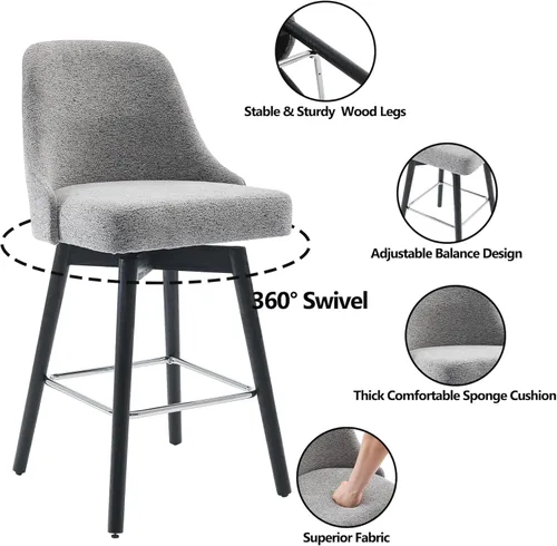 Vista 3 de Juego de 2 taburetes de bar giratorios tapizados de 30 pulgadas de altura con base de metal resistente y asiento cómodo, taburetes de bar de altura