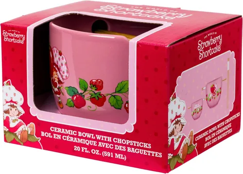 Vista 7 de Silver Buffalo Strawberry Shortcake - Tazón de cerámica vintage para ramen con palillos, apto para microondas, 20 onzas