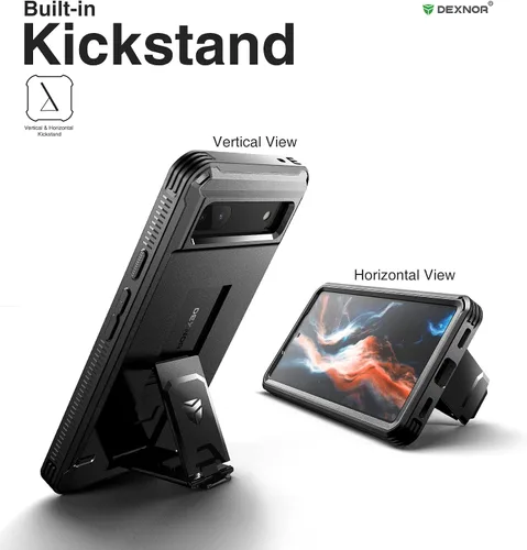 Vista 4 de Dexnor Funda de cuerpo completo para Google Pixel 6A, [protector de pantalla y soporte integrados] resistente protección de grado militar a prueba