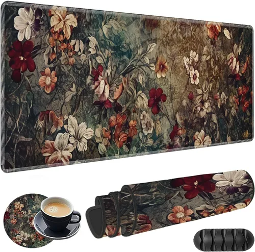 Vista 8 de Alfombrilla de mouse grande para juegos más un posavasos + clips para cables, alfombrilla de mouse extendida de ciervo camuflaje (31.5 x 11.8)
