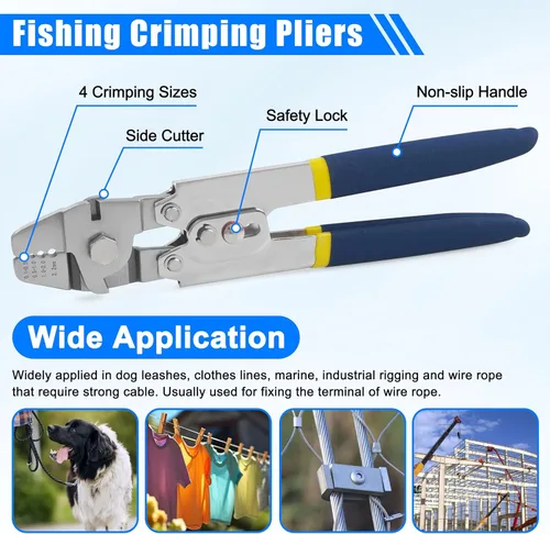 Vista 4 de Kit de herramientas de crimpado de pesca, herramienta de crimpado de alambre, alicates de crimpado de pesca de acero inoxidable con 300 piezas