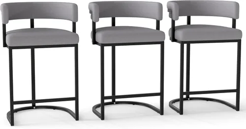 Vista 22 de Modern Barrel - Juego de 2 taburetes de bar de terciopelo de 24 pulgadas con respaldo y brazos cómodos, silla de isla de cocina tapizada de sherpa