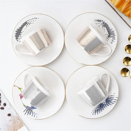 Vista 5 de Juego de tazas de café, taza de espejo y platillo creativo de lujo, taza de imagen invertida, taza de té de porcelana con incrustaciones doradas