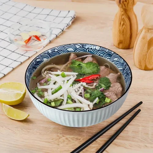 Vista 6 de Hesen Tazón de sopa grande de 60 onzas, cuencos Pho, juego de cuencos de ramen japonés, juego de 3 cuencos grandes de porcelana, 8 pulgadas