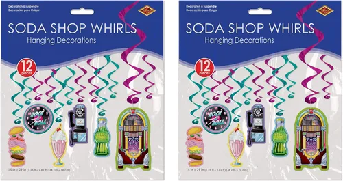 Vista 2 de Beistle Soda Shop Whirls, 24 piezas, 15-29 pulgadas, multicolor