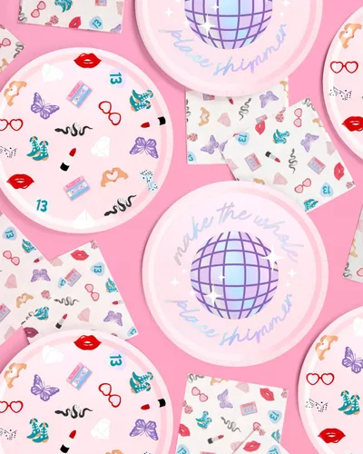 Vista 3 de xo, Fetti Platos de papel para fiesta, 24 piezas, 9 pulgadas, vajilla para fiesta de concierto, decoraciones de despedida de soltera, vajilla