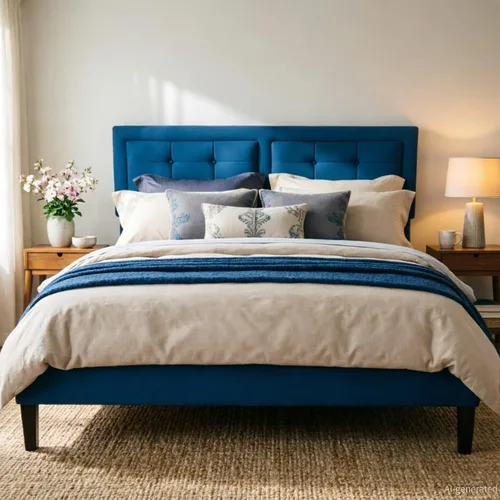 Vista 10 de VECELO Base de cama tamaño matrimonial, cabecera tapizada ajustable con botones, marco de cama resistente con soporte de listones de madera,