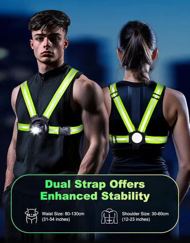 Vista 6 de ISEYOU Running Lights for Runners, 500 Lumens Running Light with 45° Adjustable Tilt, 360° Reflective Vest & IPX4 Waterproof Rechargeable Light Up