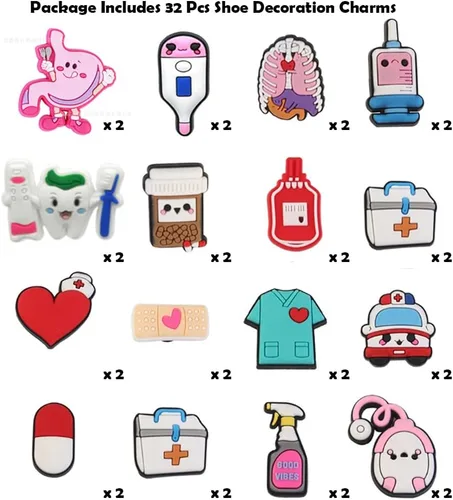 Vista 5 de Dijes decorativos para zapatos para enfermeras, bonitos accesorios para trabajadores de enfermería para niños y niñas, regalos para el personal