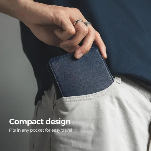 Vista 2 de VULKIT Cartera minimalista con bolsillo para monedas, cartera con bloqueo Azul marino