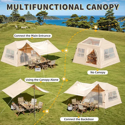 Vista 4 de YOLENY Inflatable Camping Tent for 4-6 Person, Easy Setup Portable Water-Resistant Cabin Tent with Mesh Windows & Pumps