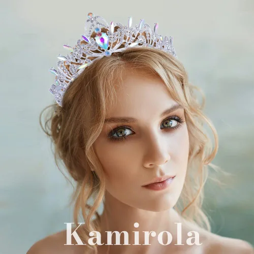 Vista 2 de Kamirola Diadema de coronas y tiaras de cristal para niñas o mujeres fiesta de cumpleaños boda graduación novia Navidad San Valentín