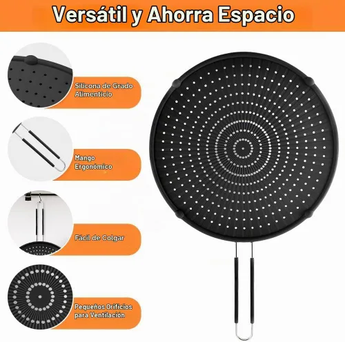 Vista 3 de Pantalla antisalpicaduras para sartén, protector antisalpicaduras de grasa de silicona, protectores antisalpicaduras resistentes al calor