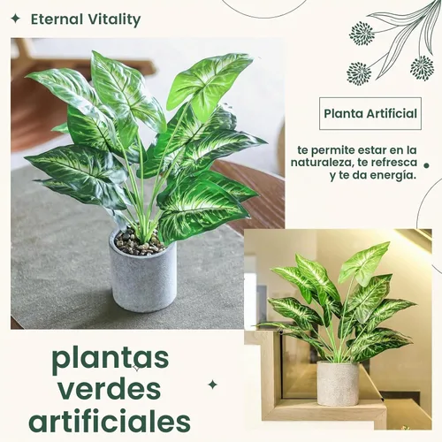 Vista 5 de Plantas falsas pequeñas de 16 pulgadas, color verde salvia
