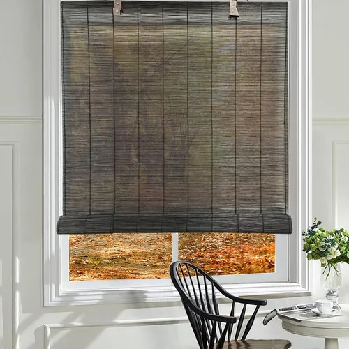 Vista 8 de Persianas enrollables de madera para ventana, diseño interior de bambú, para filtrar la luz, fácil instalación, patrón 6