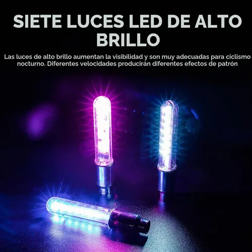 Vista 6 de 2 piezas de luces LED para rueda de bicicleta, luces impermeables para radios de bicicleta, luz de válvula de neumático de bicicleta con cambio