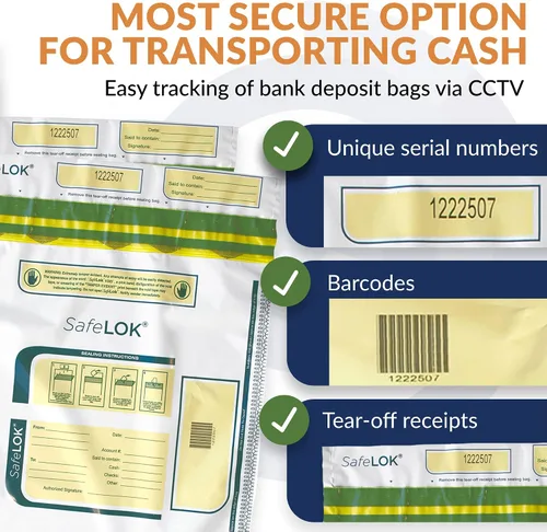 Vista 6 de ControlTek SafeLok 585088 - Bolsa de 500 unidades, transparente con bolsillo, 500 bolsas de depósito a prueba de manipulaciones, bolsillo exterior