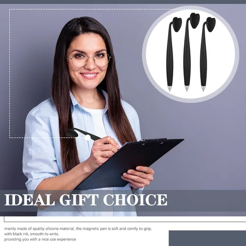 Vista 4 de Glenmal 3 bolígrafos magnéticos de tinta negra, divertido bolígrafo con forma de corazón para refrigerador y otras superficies magnéticas, regalos