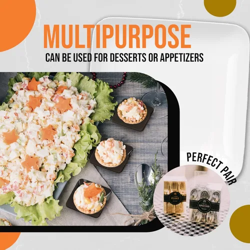 Vista 7 de Exquisite Mini platos de postre pequeños, paquete de 120 platos desechables negros de 2.4 x 2.4 pulgadas, pequeños de plástico sin BPA para bodas